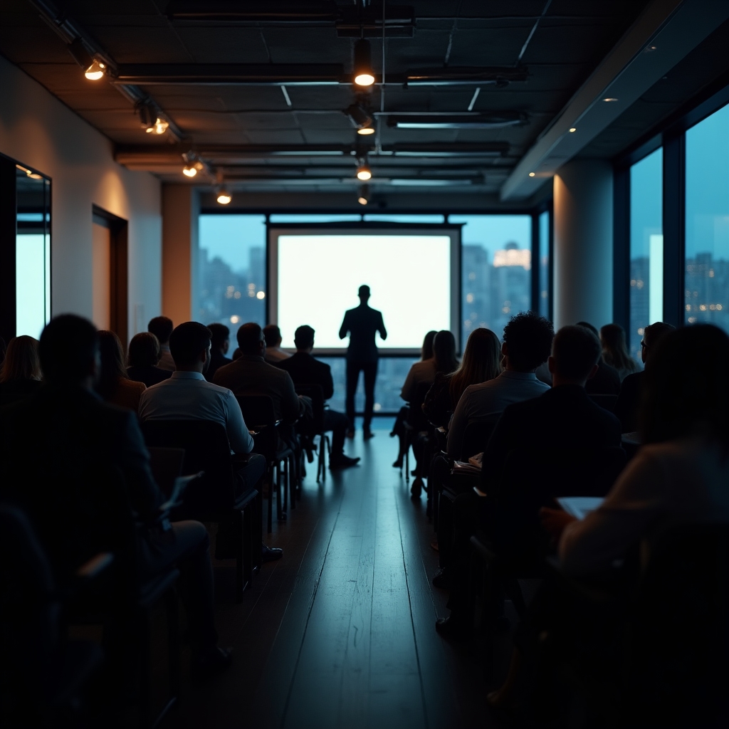 Financial education workshop taking place in a company meeting room with employees seated and an educator at the front